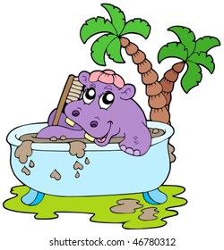 Hippo taking mud bath - vector illustration.