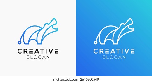 Hippo Tech logo design templates. Modern isolated Hippo with Technology Elements symbols