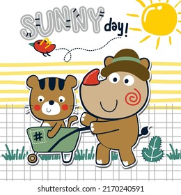 hippo and tiger on the farm funny animal cartoon