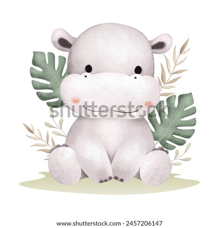 Hippo and Tropical Leaves at Forest