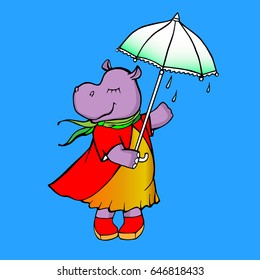 Hippo with umbrella