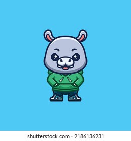 Hippo Urban Cute Creative Kawaii Cartoon Mascot Logo