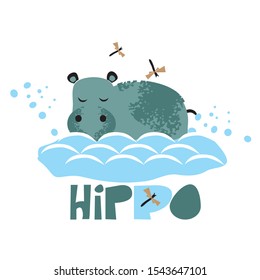Hippo. Vector illustration for children's creativity. A banner with a charming object in the background.  