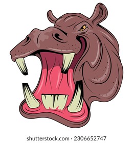 Hippo. Vektorgrafik eines Gesichtsmuzzles eines aggressiven Nilpferdes. Wildtiersafari