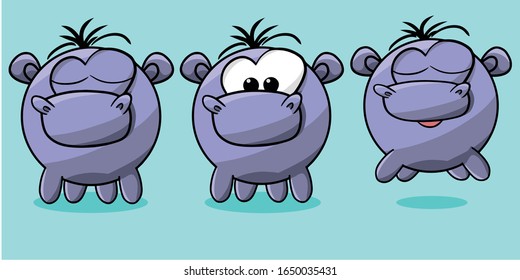 Hippo Vector illustration standing and jumping on a Blue background