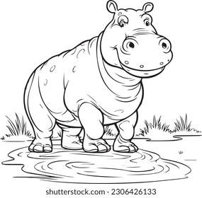 Hippo: Vektorgrafik-Cartoon-Stil zum Färben