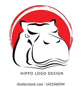 Hippo Vector Logo. Red Art