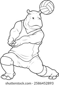 Hippo Volleyball player Volleyball Animal Vector Graphic Art Illustration