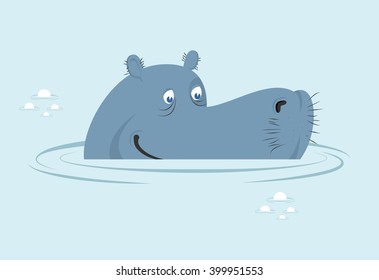 Hippo in water. Big fat hippopotamus in swamp. Wild African animals. River-horse