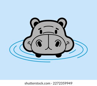 Hippo in water head isolated. Vector illustration