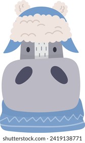 Hippo Wearing Winter Clothes Vector Illustration