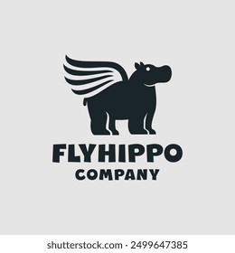 Hippo Wing Fly Logo Design Vector, Animal wildlife Emblem Symbol, Fauna Creative Vintage Graphic Design