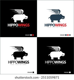 Hippo asas voando silhueta logotipo definir modelo design