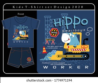 hippo worker, vector animal cartoon illustration design