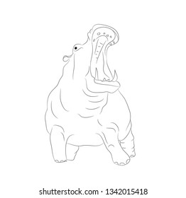 hippo is worth drawing lines, vector, white background