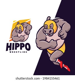 Hippo Wrestling character mascot logo suitable for Wrestling Team, wrestling club