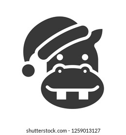 hippo zoo animal wearing santa hat silhouette icon design