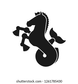 Hippocampus Heraldic animal silhouette. Sea horse with fishtail. Fantastic Beast. Monster for coat of arms. Heraldry design element.