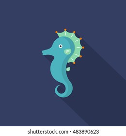 Hippocampus icon, Vector flat long shadow design. EPS10