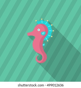 Hippocampus icon, Vector flat long shadow design. EPS10