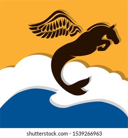 hippocampus, mythological sea horse. Cut out paper style, vector