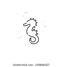 Hippocampus, Seahorse Vector Line Icon. Marine Life, Sea Creatures Symbol, Pictogram, Sign. Light Abstract Geometric Background. Editable Stroke. Adjust Line Weight. Design with Pixel Perfection.