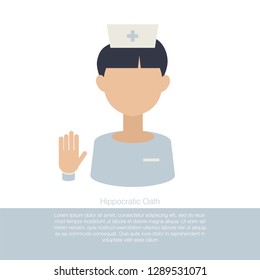 Hippocratic oath. Medicine graduate taking an oath. Ethical standards Healthcare concept. Student avatar. Vector isolated illustration