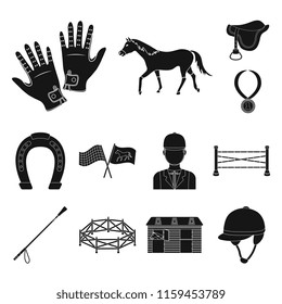 Hippodrome and horse black icons in set collection for design. Horse Racing and Equipment vector symbol stock web illustration.