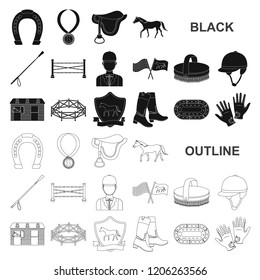 Hippodrome and horse black icons in set collection for design. Horse Racing and Equipment vector symbol stock web illustration.