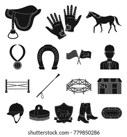 Hippodrome and horse black icons in set collection for design. Horse Racing and Equipment vector symbol stock web illustration.