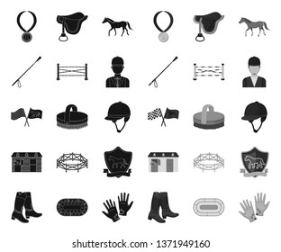 Hippodrome and horse black.mono icons in set collection for design. Horse Racing and Equipment vector symbol stock web illustration.