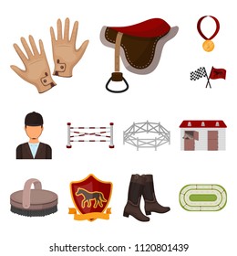 Hippodrome and horse cartoon icons in set collection for design. Horse Racing and Equipment vector symbol stock web illustration.