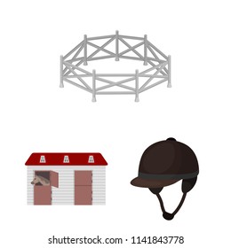 Hippodrome and horse cartoon icons in set collection for design. Horse Racing and Equipment vector symbol stock web illustration.