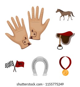 Hippodrome and horse cartoon icons in set collection for design. Horse Racing and Equipment vector symbol stock web illustration.