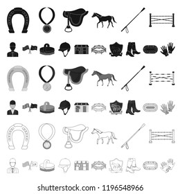 Hippodrome and horse cartoon icons in set collection for design. Horse Racing and Equipment vector symbol stock web illustration.