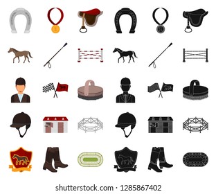 Hippodrome and horse cartoon,black icons in set collection for design. Horse Racing and Equipment vector symbol stock web illustration.