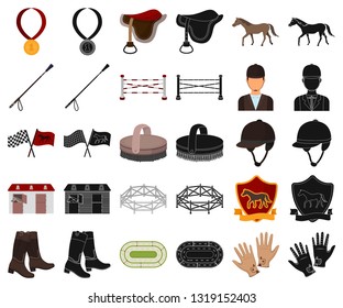 Hippodrome and horse cartoon,black icons in set collection for design. Horse Racing and Equipment vector symbol stock web illustration.