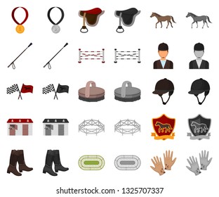Hippodrome and horse cartoon,monochrom icons in set collection for design. Horse Racing and Equipment vector symbol stock web illustration.