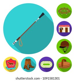 Hippodrome and horse flat icons in set collection for design. Horse Racing and Equipment vector symbol stock web illustration.