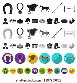 Hippodrome and horse flat icons in set collection for design. Horse Racing and Equipment vector symbol stock web illustration.