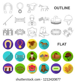 Hippodrome and horse flat icons in set collection for design. Horse Racing and Equipment vector symbol stock web illustration.