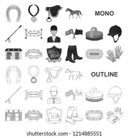 Hippodrome and horse monochrom icons in set collection for design. Horse Racing and Equipment vector symbol stock web illustration.