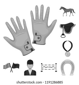 Hippodrome and horse monochrome icons in set collection for design. Horse Racing and Equipment vector symbol stock web illustration.