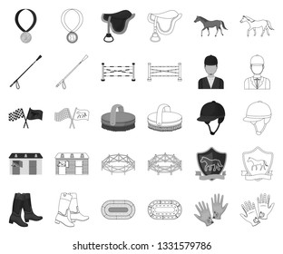 Hippodrome and horse monochrome,outline icons in set collection for design. Horse Racing and Equipment vector symbol stock web illustration.