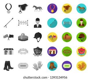Hippodrome and horse mono,flat icons in set collection for design. Horse Racing and Equipment vector symbol stock web illustration.