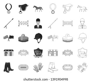 Hippodrome and horse mono,outline icons in set collection for design. Horse Racing and Equipment vector symbol stock web illustration.