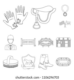 Hippodrome and horse outline icons in set collection for design. Horse Racing and Equipment vector symbol stock web illustration.