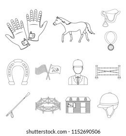 Hippodrome and horse outline icons in set collection for design. Horse Racing and Equipment vector symbol stock web illustration.