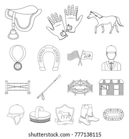 Hippodrome and horse outline icons in set collection for design. Horse Racing and Equipment vector symbol stock web illustration.