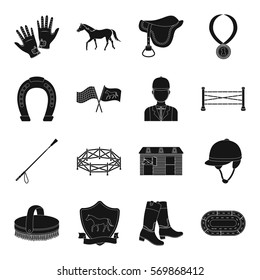 Hippodrome and horse set icons in black style. Big collection of hippodrome and horse vector symbol stock illustration